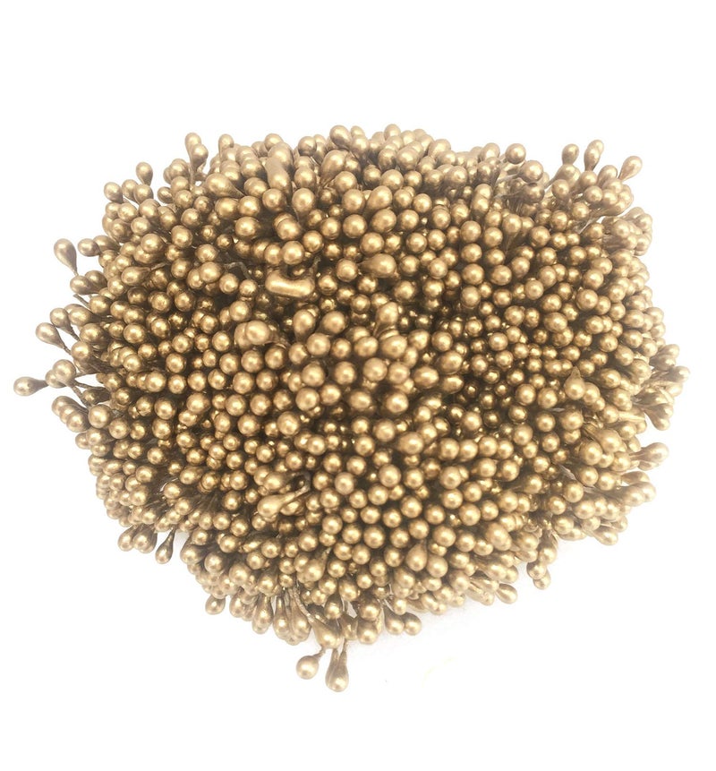 Artfen 1800 Pcs 1.5mm Mini Pearl Double Heads Flower Stamen Pistil Handmade Artificial Flowers Wedding Party Home Decoration DIY Christmas Scrapbook Accessories Gold - Image 1